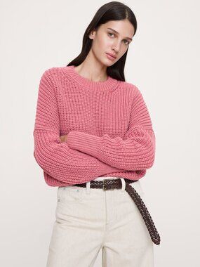 NWT Banana Republic Chunky Cotton Crew-Neck Sweater in Mauve Romance - Size Larg